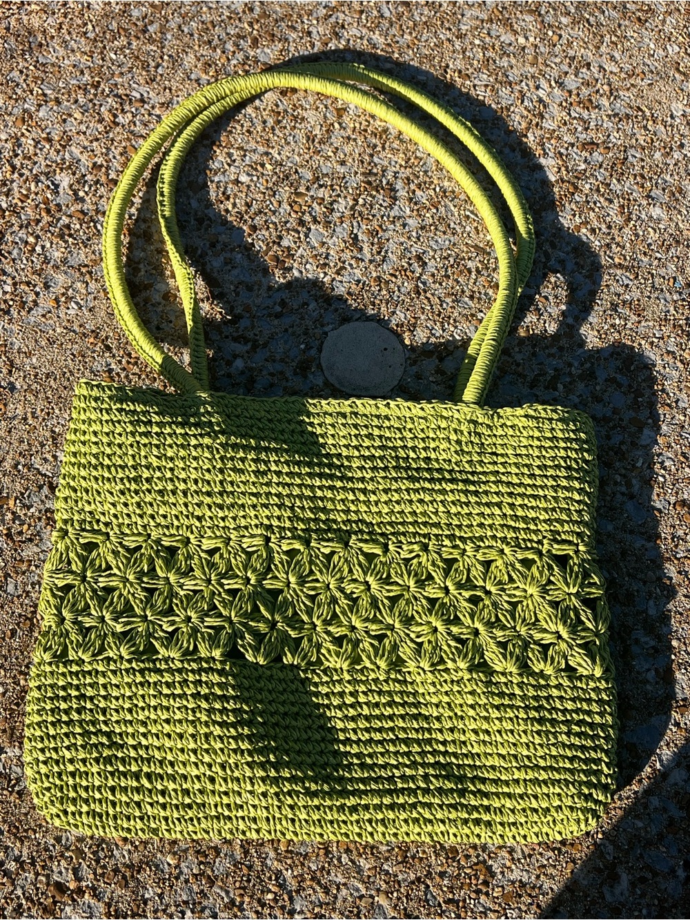 Vintage Y2K Paper Straw Lime Green Woven Boho Bag
